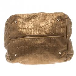 Pre Owned Carolina Herrera Gold Embossed Leather Bow Bucket Shoulder Bag