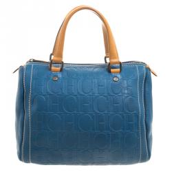Pre Owned Carolina Herrera Blue Leather Andy Boston Bag