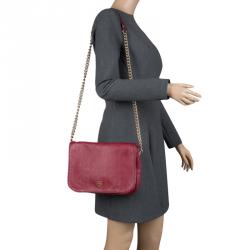 Pre Owned Carolina Herrera Burgundy Leather New Baltazar Shoulder Bag