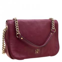 Pre Owned Carolina Herrera Burgundy Leather New Baltazar Shoulder Bag