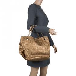 Pre Owned Carolina Herrera Bronze Monogram Embossed Leather Dahlia Hobo