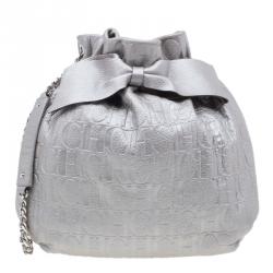 Pre Owned Carolina Herrera Silver Leather Audrey Pouch Bag