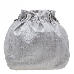 Pre Owned Carolina Herrera Silver Leather Audrey Pouch Bag