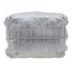 Pre Owned Carolina Herrera Silver Leather Audrey Pouch Bag