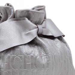 Pre Owned Carolina Herrera Silver Leather Audrey Pouch Bag