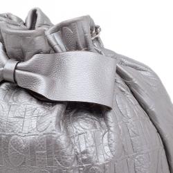 Pre Owned Carolina Herrera Silver Leather Audrey Pouch Bag