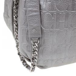 Pre Owned Carolina Herrera Silver Leather Audrey Pouch Bag