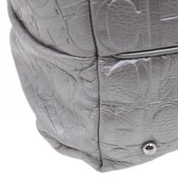 Pre Owned Carolina Herrera Silver Leather Audrey Pouch Bag