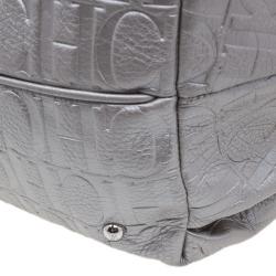 Pre Owned Carolina Herrera Silver Leather Audrey Pouch Bag