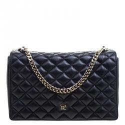 Pre Owned Carolina Herrera Black Quilted Leather Flap Bag