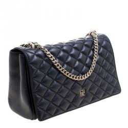Pre Owned Carolina Herrera Black Quilted Leather Flap Bag