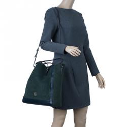 Pre Owned Carolina Herrera Green Suede and Leather Shopper Tote