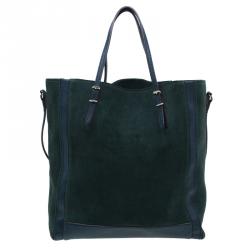 Pre Owned Carolina Herrera Green Suede and Leather Shopper Tote