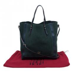 Pre Owned Carolina Herrera Green Suede and Leather Shopper Tote