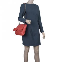 Pre Owned Carolina Herrera Red Monogram Leather Audrey Shoulder Bag