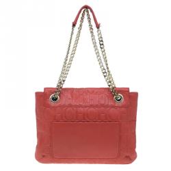 Pre Owned Carolina Herrera Red Monogram Leather Audrey Shoulder Bag