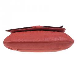 Pre Owned Carolina Herrera Red Monogram Leather Audrey Shoulder Bag