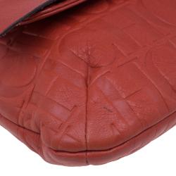 Pre Owned Carolina Herrera Red Monogram Leather Audrey Shoulder Bag