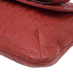 Pre Owned Carolina Herrera Red Monogram Leather Audrey Shoulder Bag