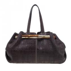 Pre Owned Carolina Herrera Brown Monogram Embossed Scarf Tote