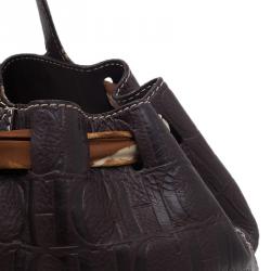 Pre Owned Carolina Herrera Brown Monogram Embossed Scarf Tote