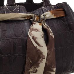 Pre Owned Carolina Herrera Brown Monogram Embossed Scarf Tote