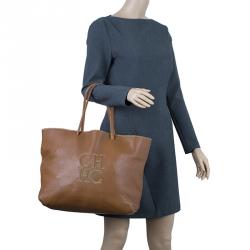 Pre Owned CH Carolina Herrera Brown Leather Eva Tote