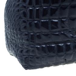 Pre Owned Carolina Herrera Navy Blue Croc Embossed Patent Leather Tote