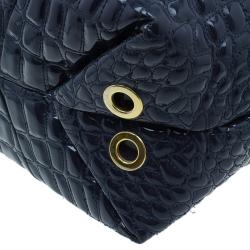 Pre Owned Carolina Herrera Navy Blue Croc Embossed Patent Leather Tote