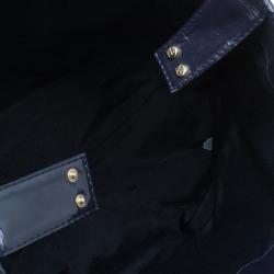 Pre Owned Carolina Herrera Navy Blue Croc Embossed Patent Leather Tote