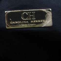 Pre Owned Carolina Herrera Navy Blue Croc Embossed Patent Leather Tote