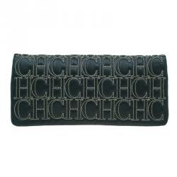 Pre Owned Carolina Herrera Olive Monogram Leather Jerry Clutch