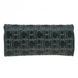 Pre Owned Carolina Herrera Olive Monogram Leather Jerry Clutch