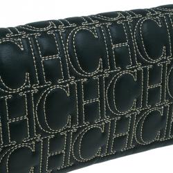 Pre Owned Carolina Herrera Olive Monogram Leather Jerry Clutch