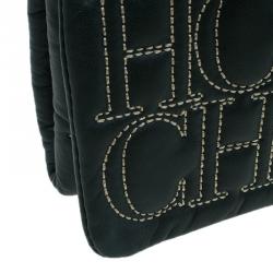 Pre Owned Carolina Herrera Olive Monogram Leather Jerry Clutch