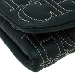 Pre Owned Carolina Herrera Olive Monogram Leather Jerry Clutch