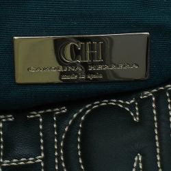 Pre Owned Carolina Herrera Olive Monogram Leather Jerry Clutch