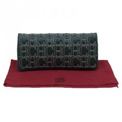 Pre Owned Carolina Herrera Olive Monogram Leather Jerry Clutch