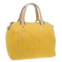 Pre Owned Carolina Herrera Yellow Leather Andy Boston Bag