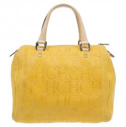 Pre Owned Carolina Herrera Yellow Leather Andy Boston Bag