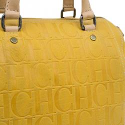 Pre Owned Carolina Herrera Yellow Leather Andy Boston Bag