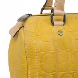 Pre Owned Carolina Herrera Yellow Leather Andy Boston Bag