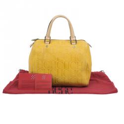 Pre Owned Carolina Herrera Yellow Leather Andy Boston Bag