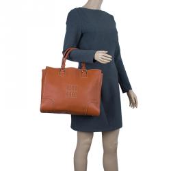 Pre Owned Carolina Herrera Orange Leather Tote Bag 