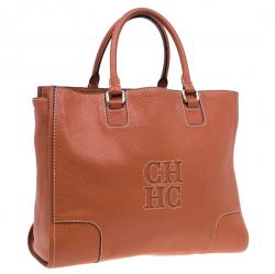 Pre Owned Carolina Herrera Orange Leather Tote Bag 