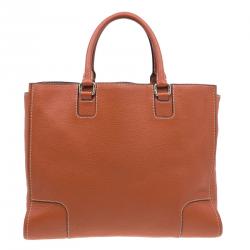 Pre Owned Carolina Herrera Orange Leather Tote Bag 