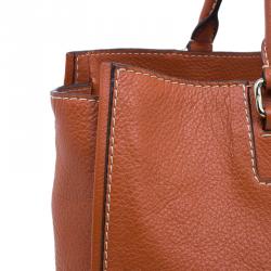 Pre Owned Carolina Herrera Orange Leather Tote Bag 