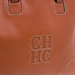 Pre Owned Carolina Herrera Orange Leather Tote Bag 