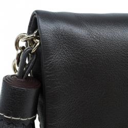 Pre Owned Carolina Herrera Metallic Dark Grey Leather Triana Chain Clutch