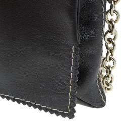 Pre Owned Carolina Herrera Metallic Dark Grey Leather Triana Chain Clutch